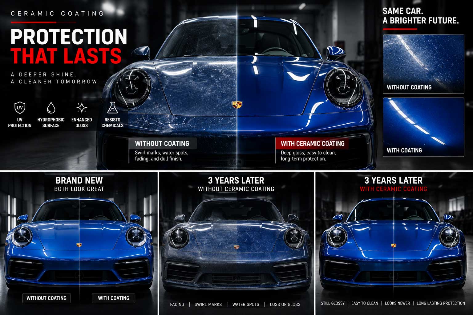 Ceramic coated vehicle with glossy finish