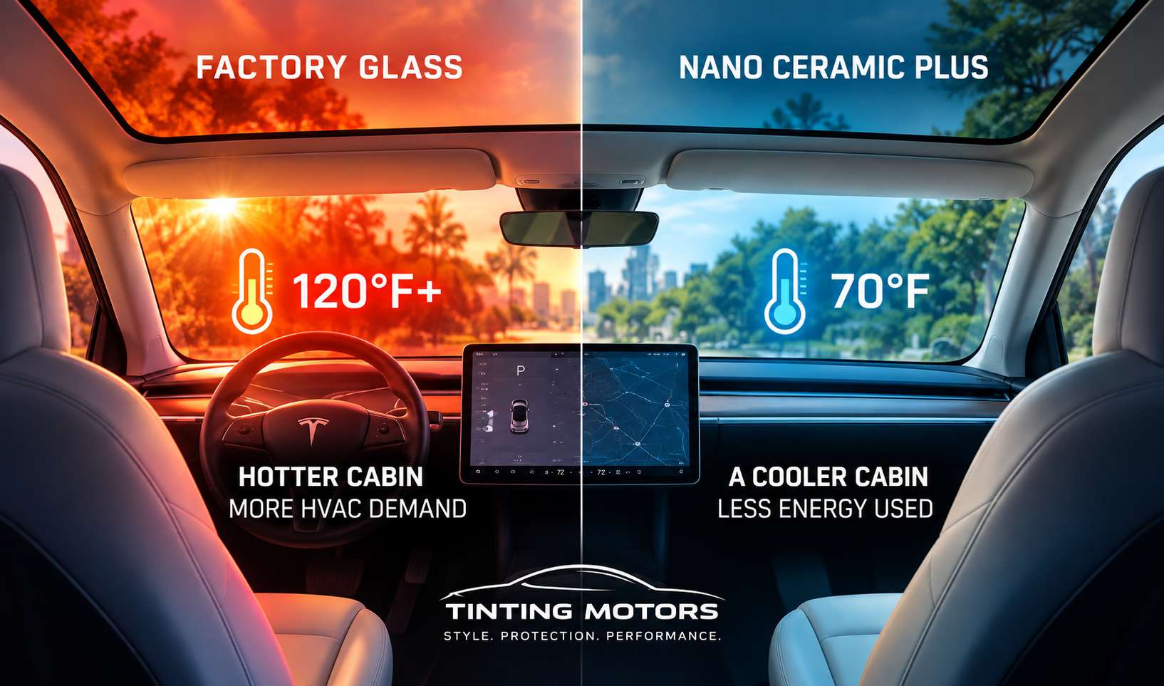 Tesla panoramic glass roof with infrared solar heat rejection — Nano Ceramic Plus