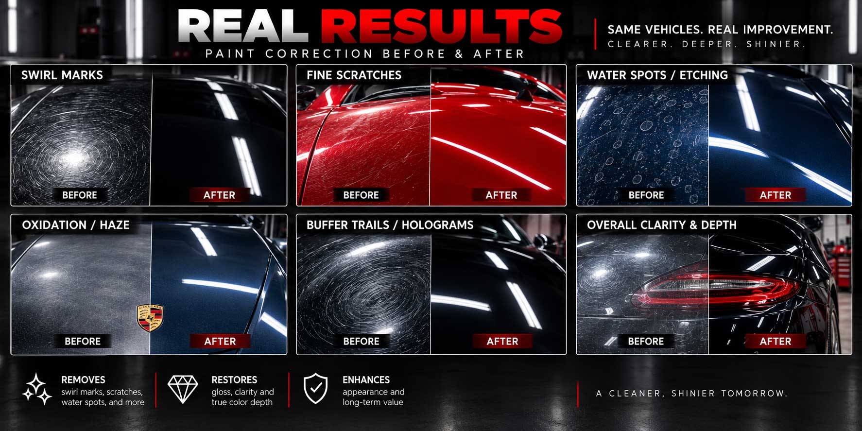 Before and after automotive paint correction