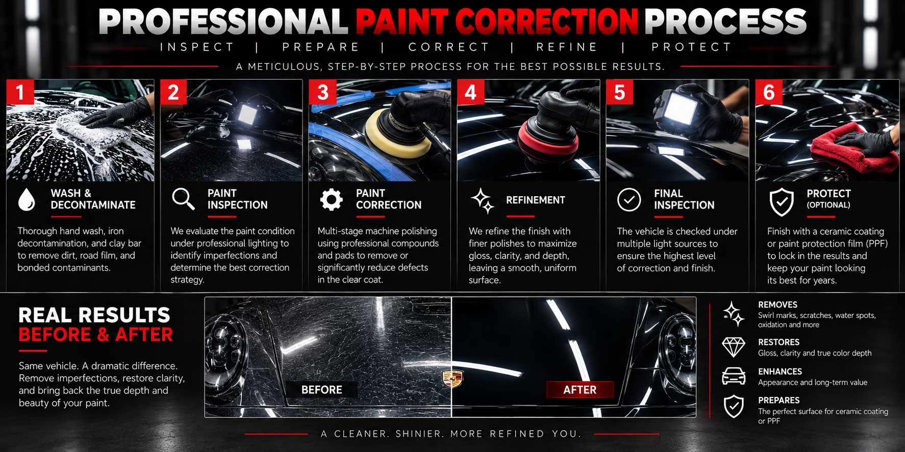 Paint correction preparation before PPF installation
